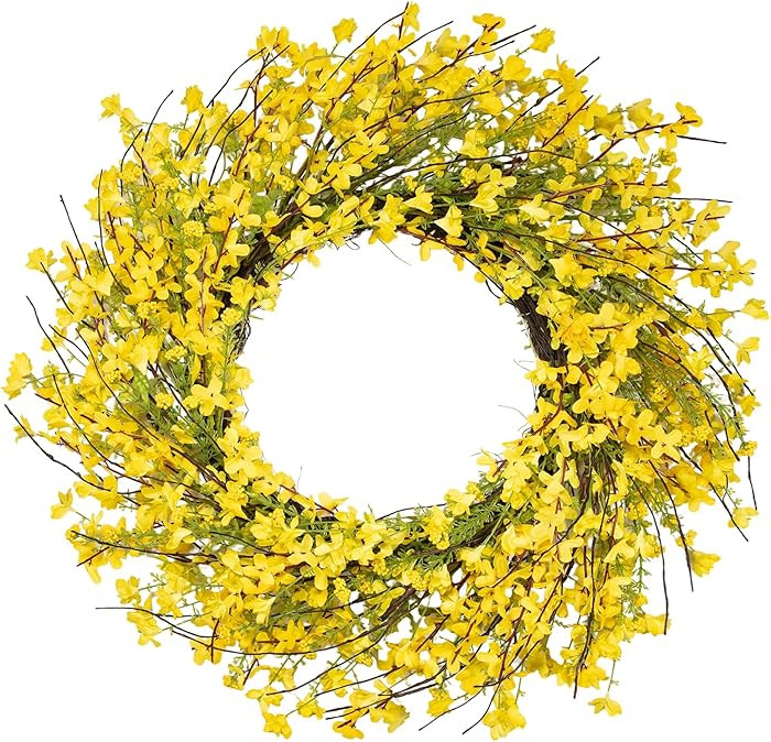 24 Inch Spring Wreath for Front Door, Artificial Yellow Forsythia Flower Grapevine Wreath for All... | Amazon (US)