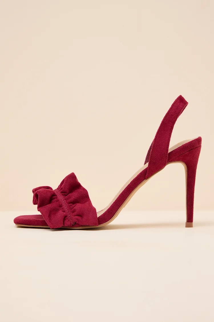 Rosa Wine Suede Ruched High Heel Slingback Sandals | Lulus