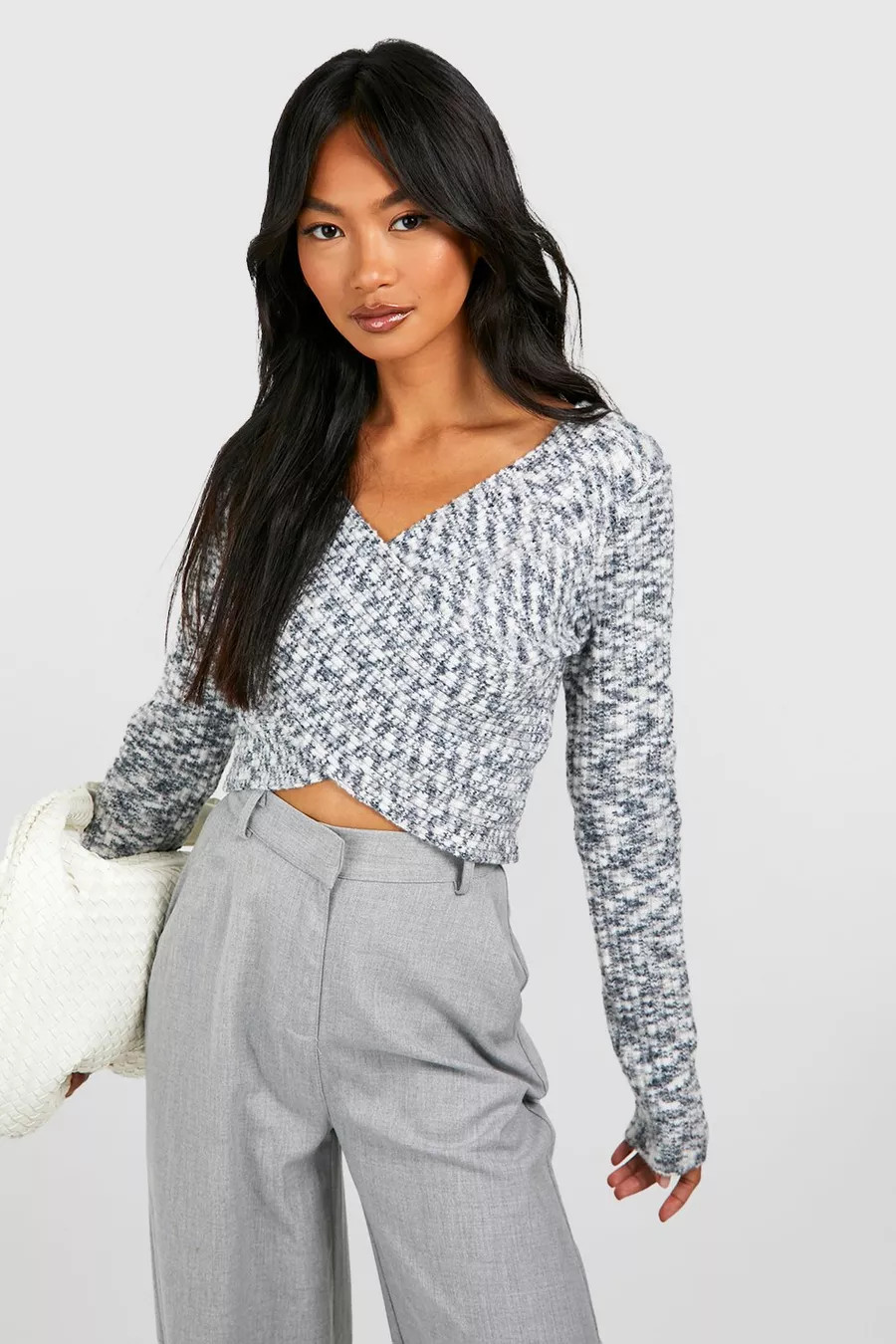 Marl Soft Knit Wrap Jumper | Boohoo.com (UK & IE)