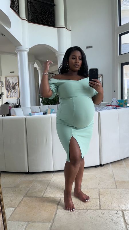 Midi dresses and a baby bump are always a good idea. You can still wear non maternity dresses during pregnancy, just size up. 

#LTKcurves #LTKunder50 #LTKbump