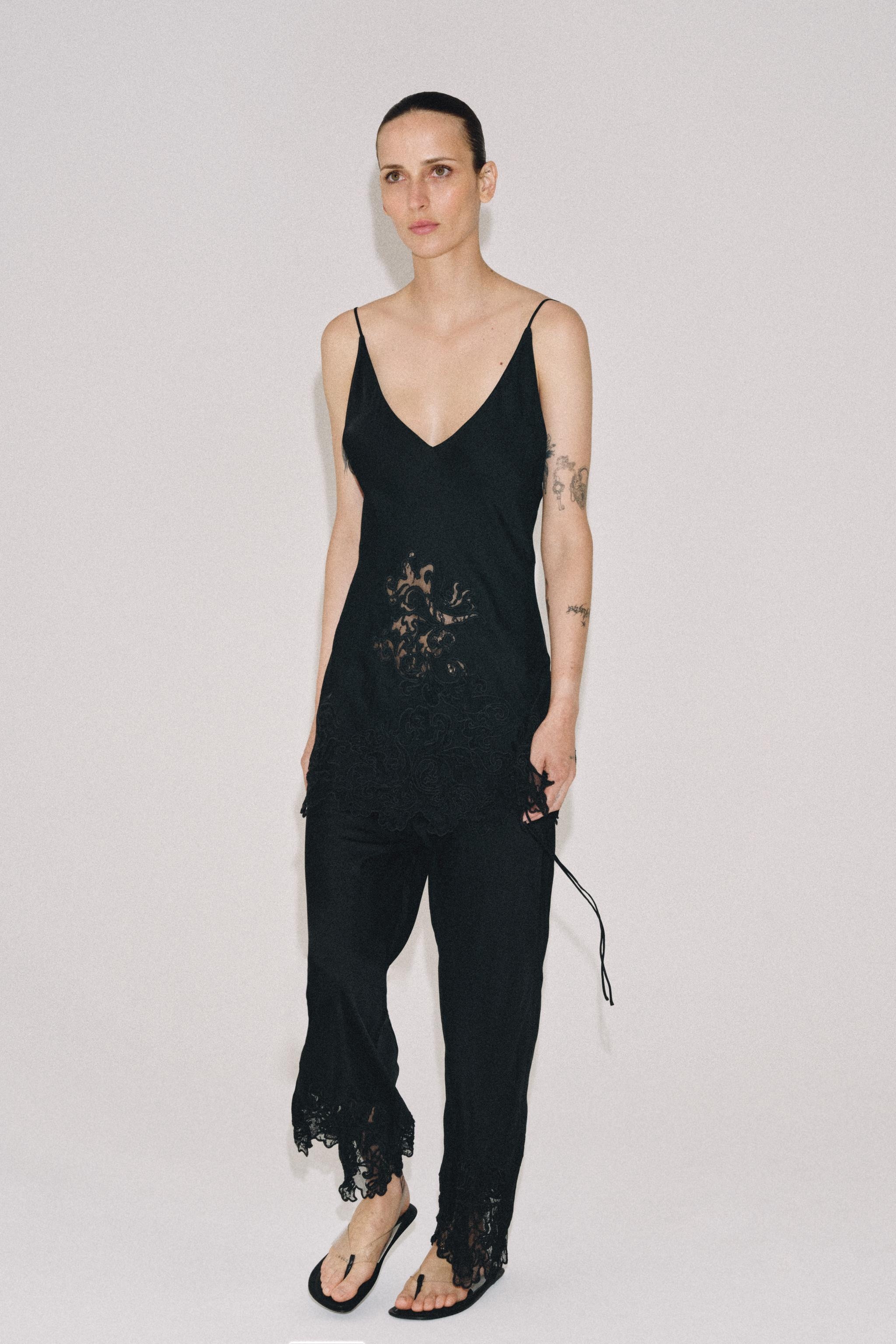 ZW COLLECTION EMBROIDERED SATIN EFFECT PANTS | Zara US