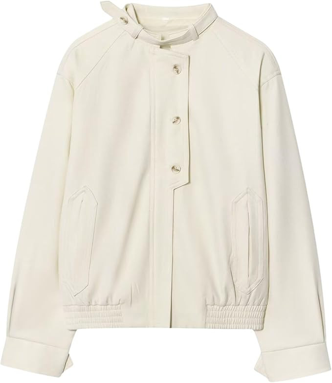 FindThy Women’s Button-Up Jacket Stylish High Neck Long Sleeve Solid Color Zipper Outerwear Coa... | Amazon (US)