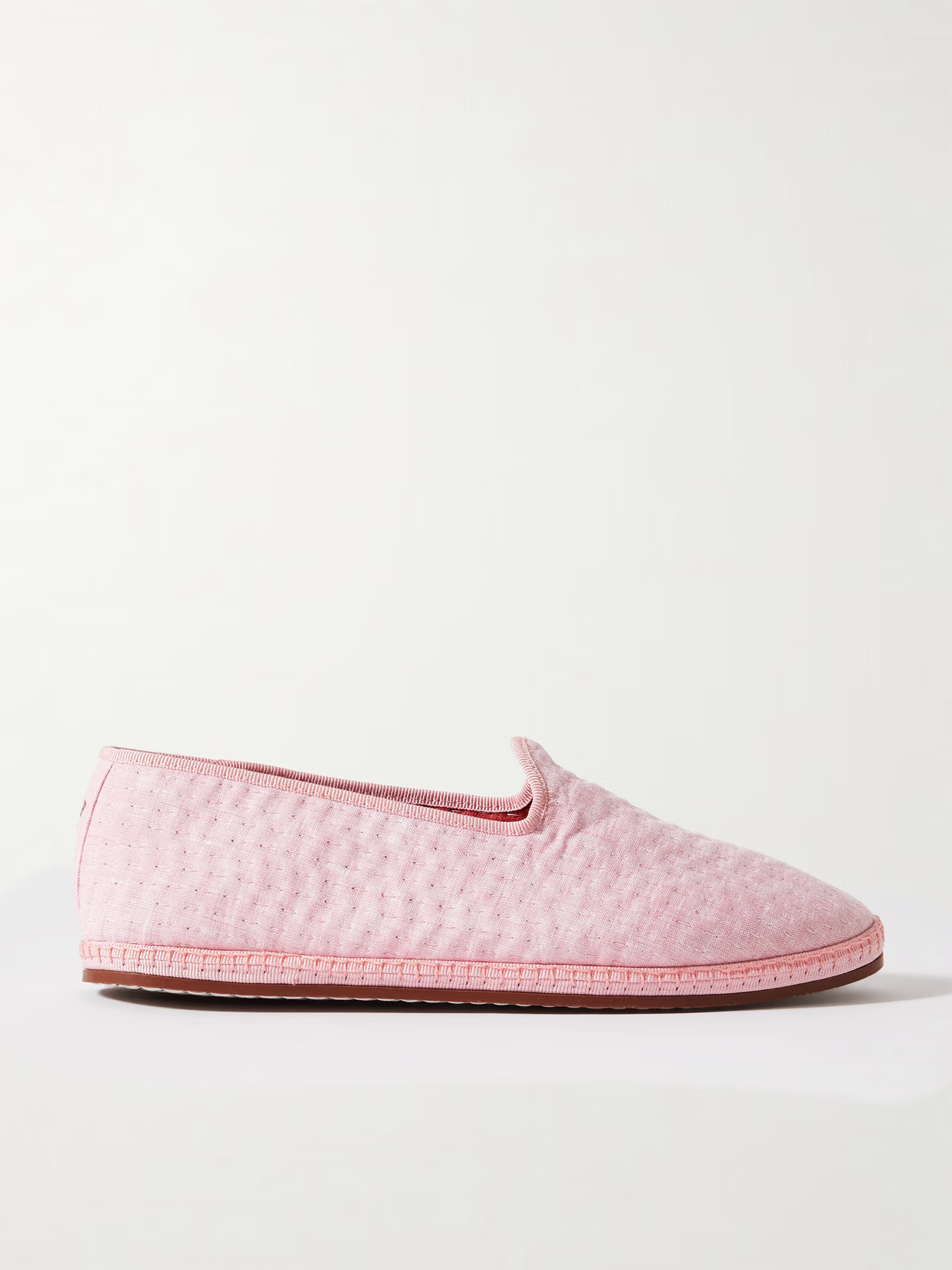 Loro Piana - Laguna Furlane Grosgrain-trimmed Matelassé Linen Loafers - Pink | NET-A-PORTER (US)