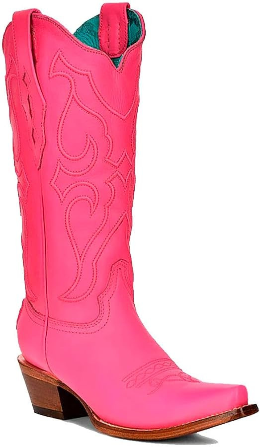 Corral Boots Womens Fuchsia Embroidered Snip Toe Western Cowboy Boots Mid Calf Mid Heel 2-3" - Pi... | Amazon (US)