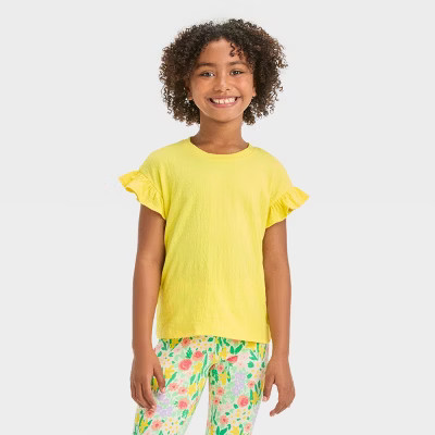 Girls' Flutter Sleeve Textured Knit T-Shirt - Cat & Jack™ | Target