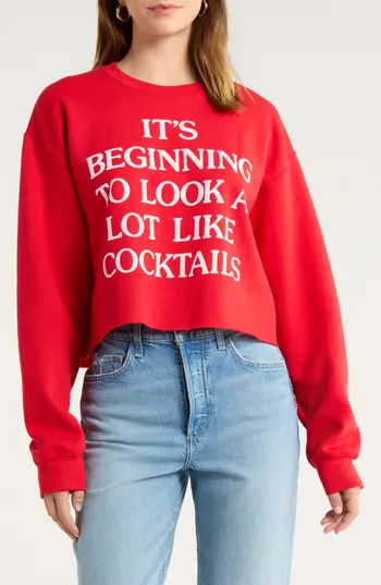 Junk Food It's Beginning Christmas Crop Graphic Sweatshirt in Red at Nordstrom Rack, Size X-Large | Nordstrom Rack