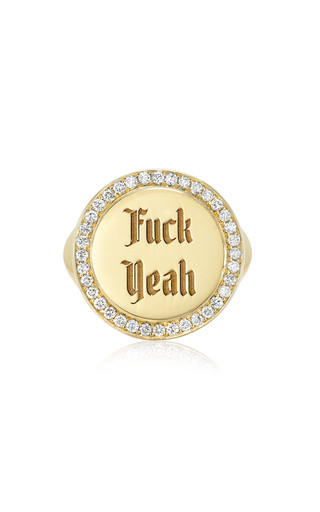 F**k Yeah 14K Yellow Gold Diamond Signet Ring | Moda Operandi (Global)