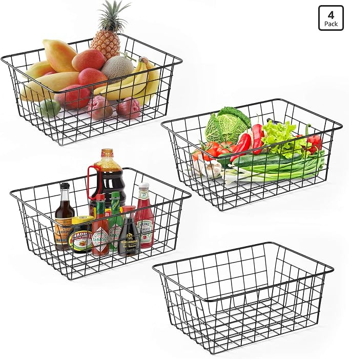 Wire Baskets for Organizing Household 4 Pack Pantry Baskets For Storage Pantry Wire Black Metal S... | Amazon (US)
