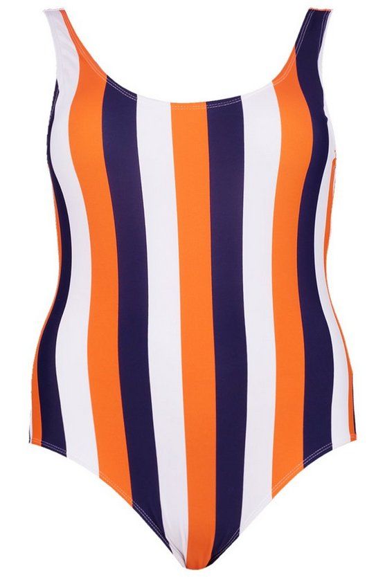 Plus Square Neck Scoop Back Stripe Swimsuit | Boohoo.com (US & CA)