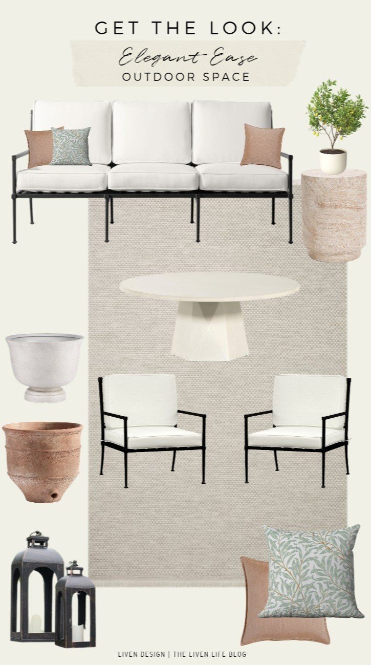 Outdoor patio decor. Patio furniture. Outdoor sofa. Outdoor coffee table. Planters. Terracotta planter. Outdoor lanterns. Outdoor rug. Outdoor throw pillows. William Morris pillow. Neutral decor

#LTKSeasonal #LTKHome #LTKSaleAlert