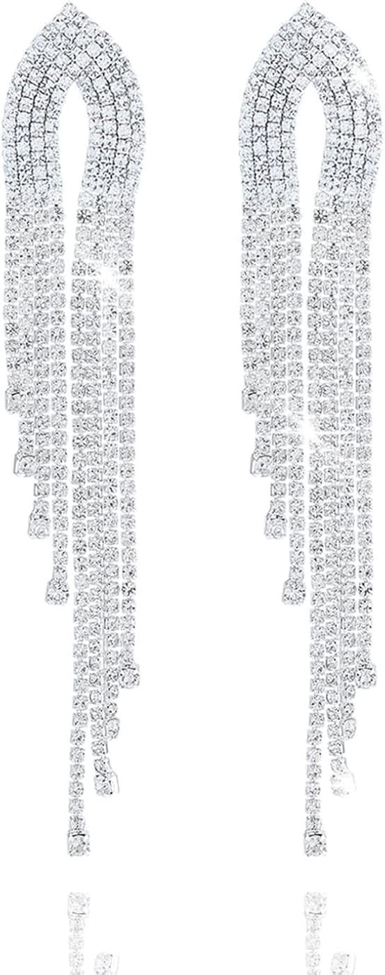 Yokawe Tassel Dangle Drop Earrings Gold Sparkly Rhinestone Earrings Boho Statement Long Chain Cry... | Amazon (US)