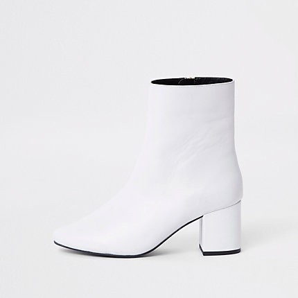 Womens White leather block heel boots | River Island (UK & IE)