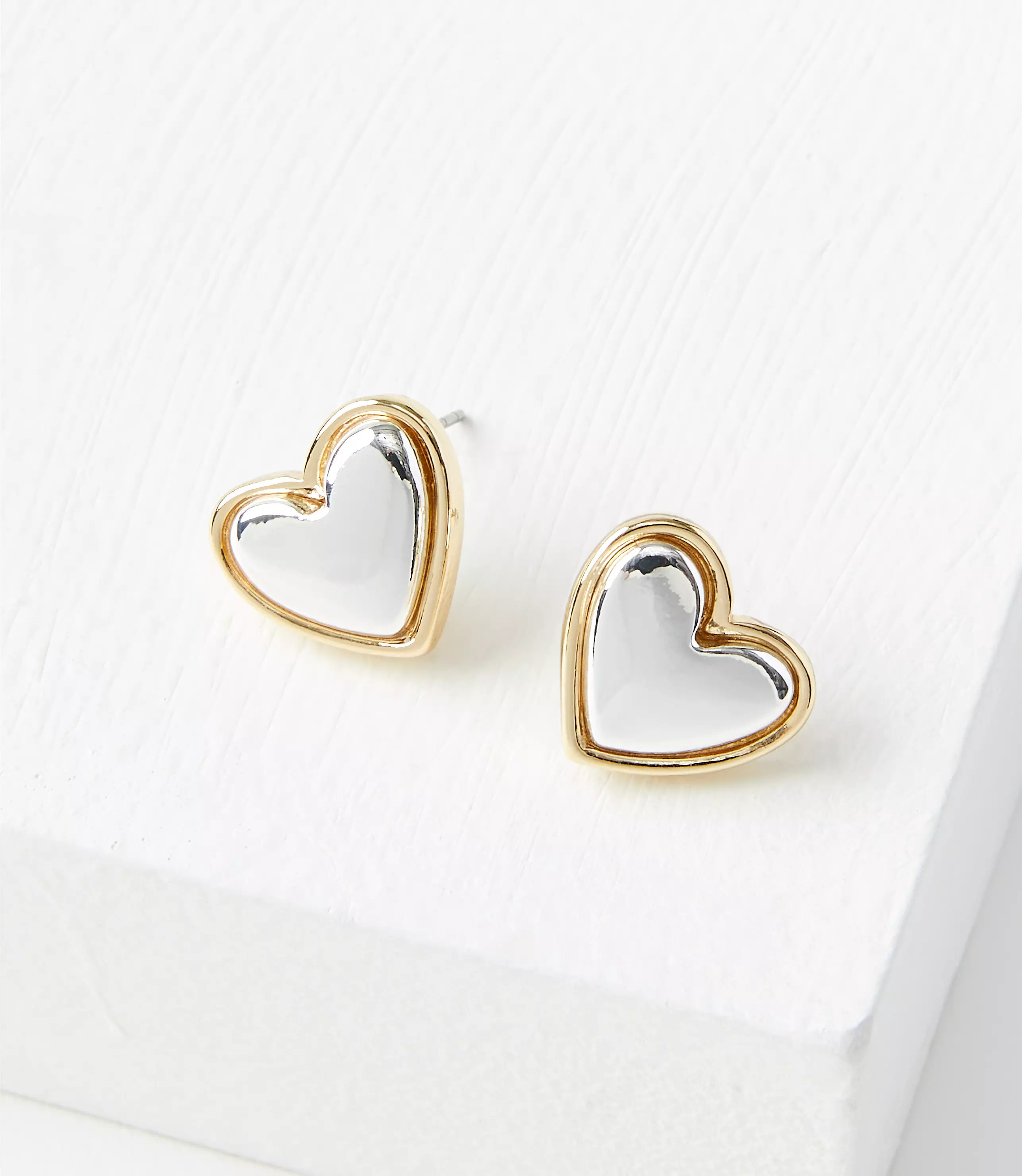 Heart Mixed Metal Stud Earrings | LOFT