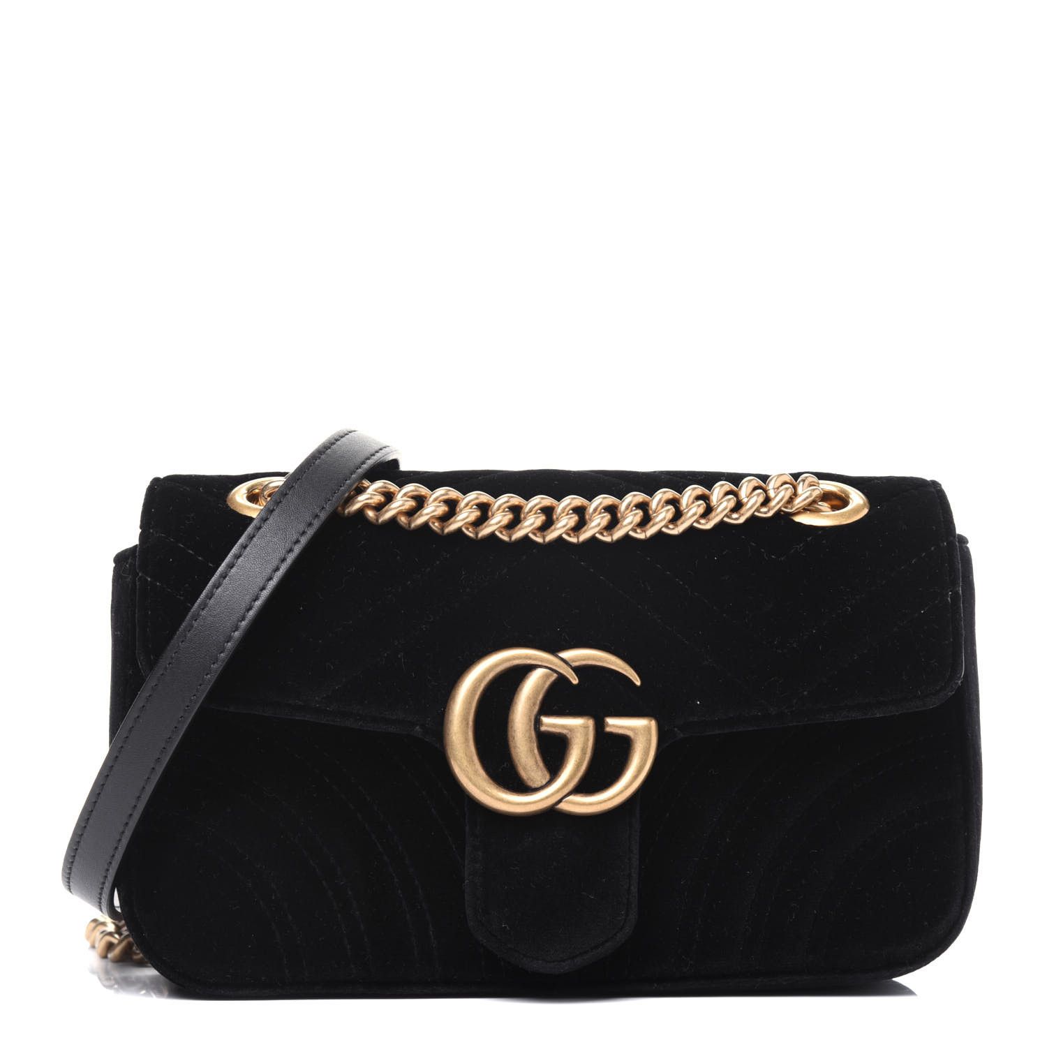 Velvet Matelasse Mini GG Marmont Shoulder Bag Black | Fashionphile