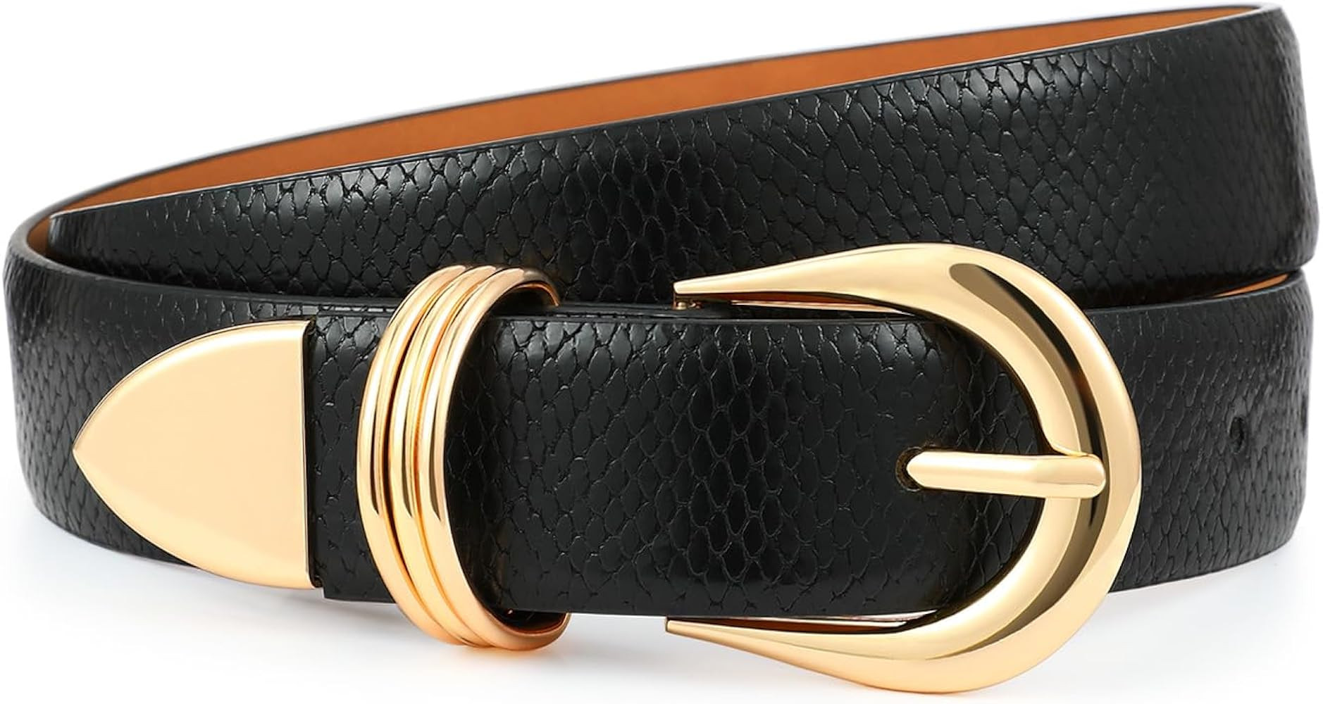 Belts for Women with Gold Buckle – Adjustable Black Leather Belt for Jeans, Dresses, Pants & Ev... | Amazon (US)