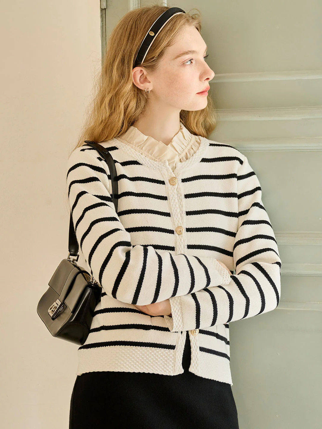 Paloma Classic Black & White Stripe Contrast Color Knit Cardigan | SimpleRetro