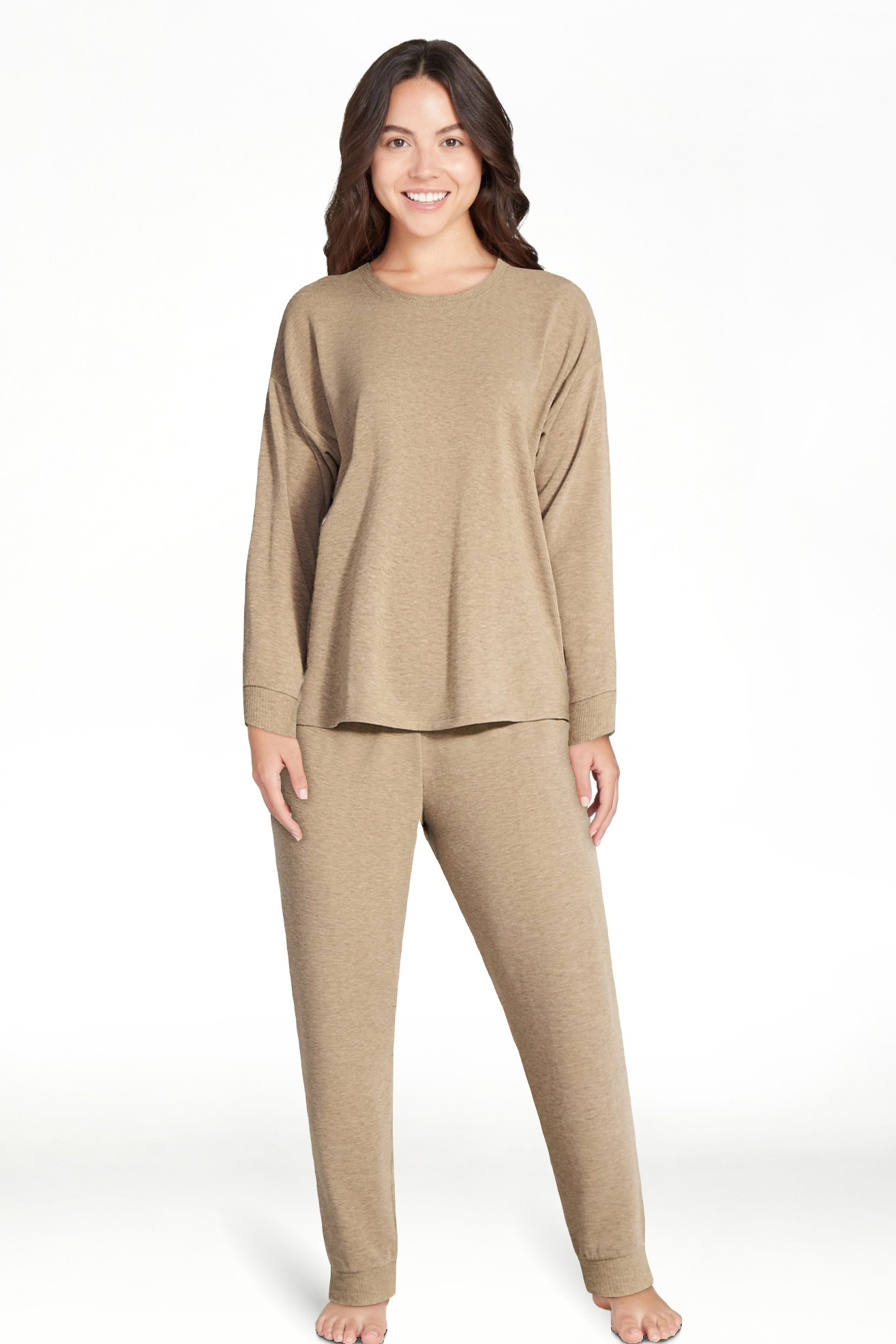 Joyspun Women's Cozy Lounge Collection Hacci Knit Long Sleeve Top and Joggers Pajama Set, Sizes X... | Walmart (US)