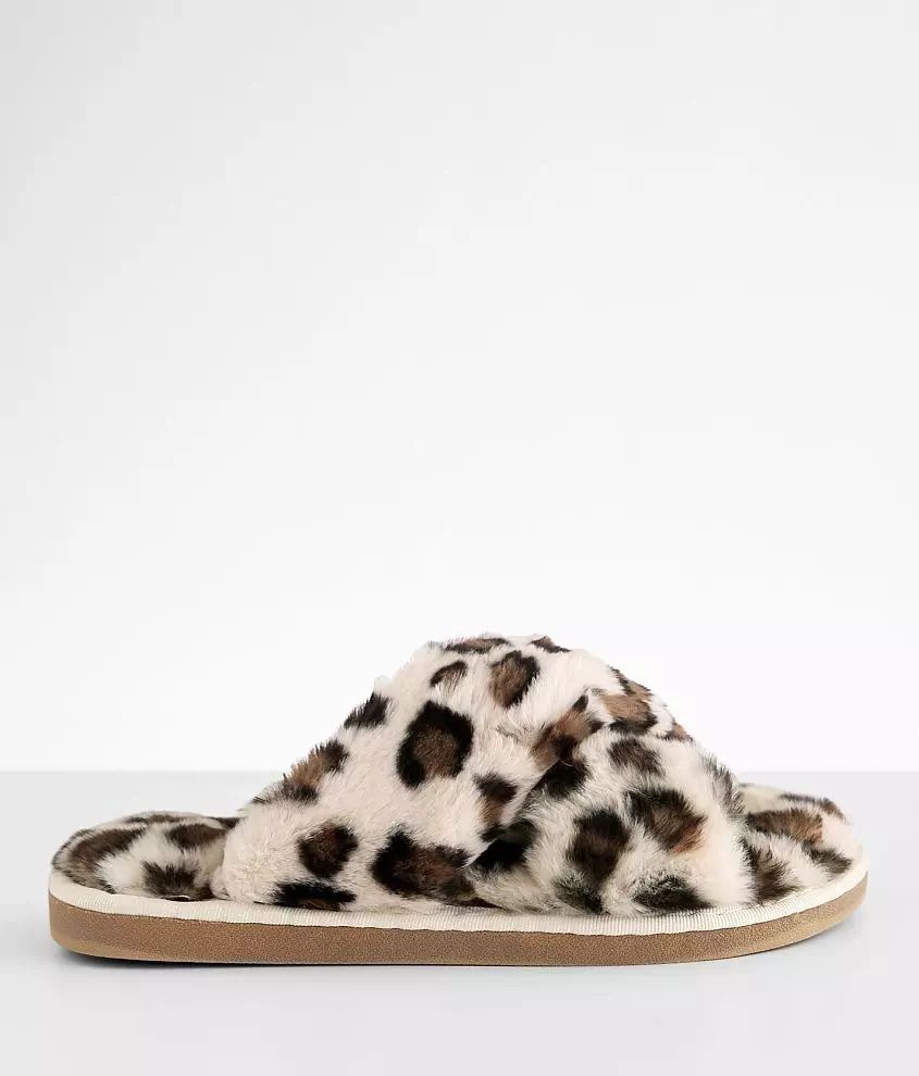 Cozzy Girl Furry Open Toe Leopard Slipper | Buckle