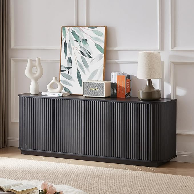 Fluted Black TV Stand for 75'' TV, Mid Century Modern TV Console for Living Room,Entertainment Ce... | Amazon (US)