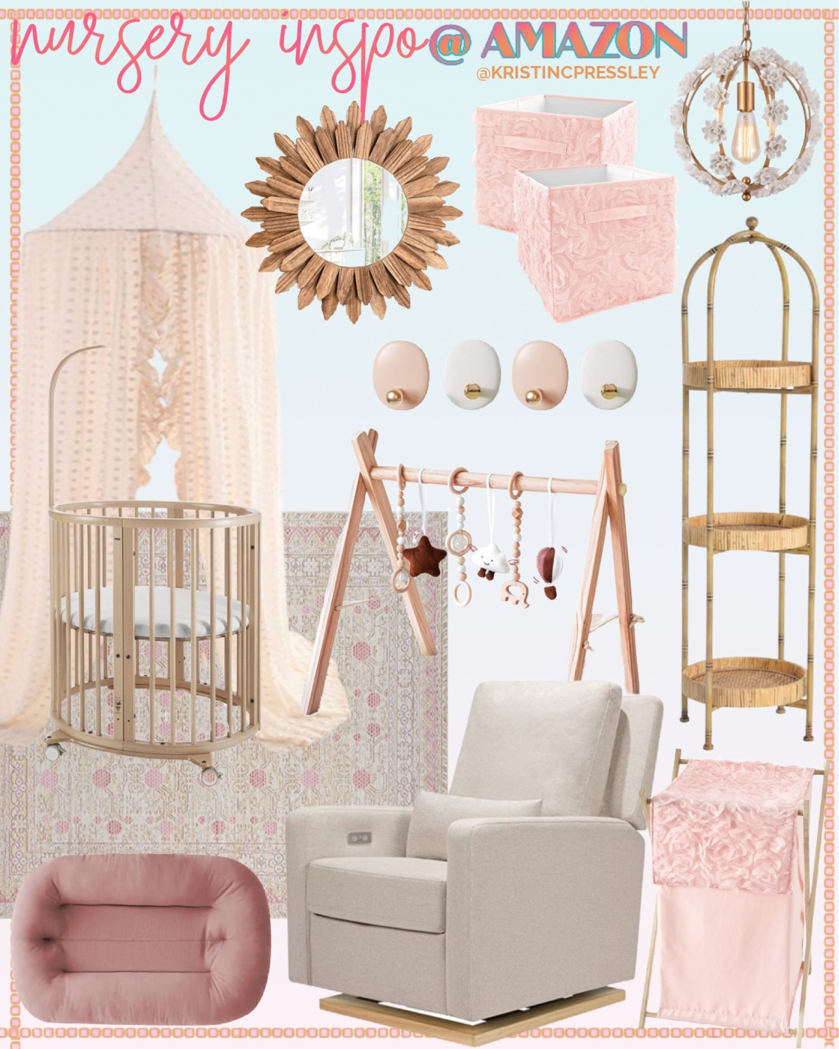 Nursery inspo. Baby girl nursery. Amazon nursery. Crib. Crib canopy. Baby Storage. Snuggle me. Boho nursery. Pink nursery. 

#LTKstyletip #LTKbaby #LTKhome