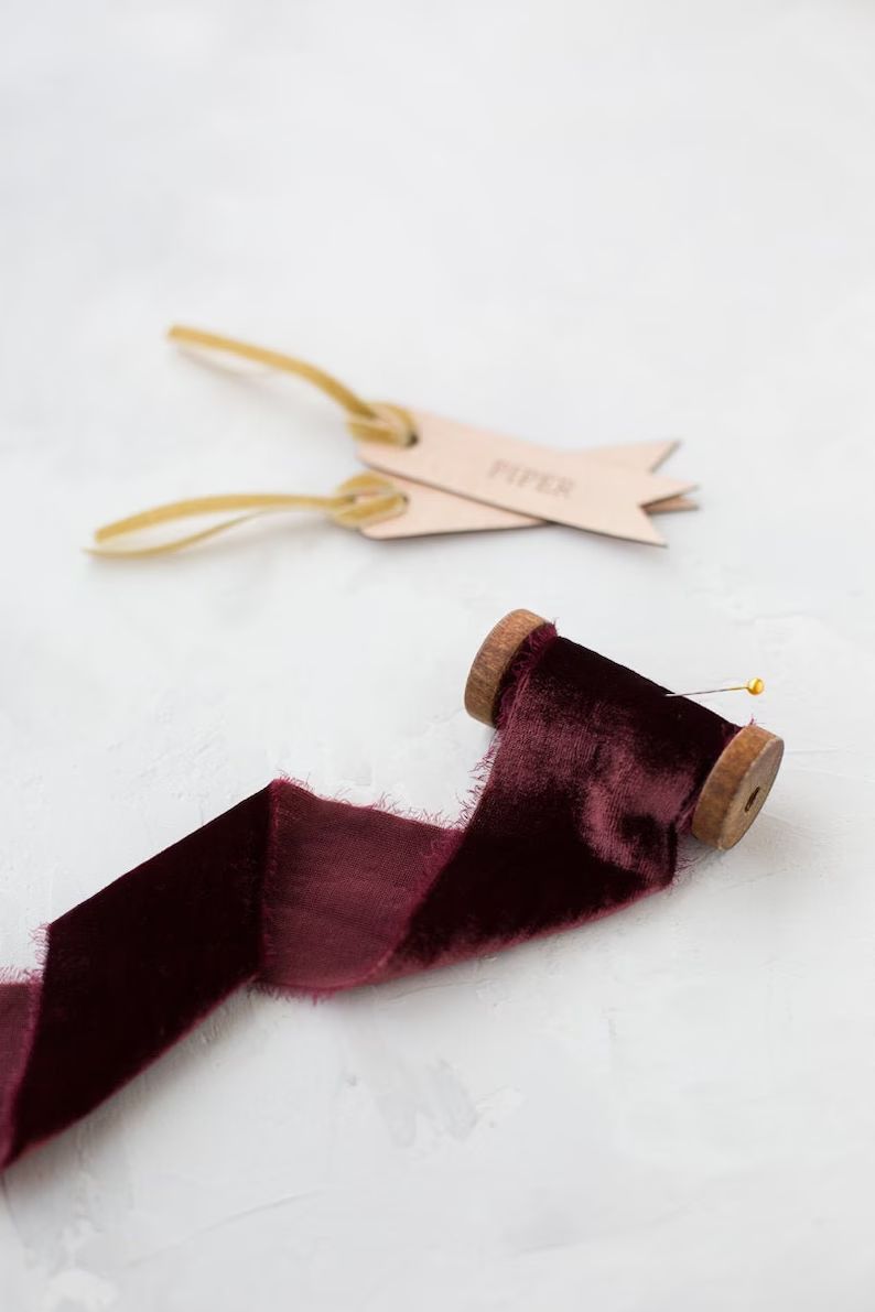 Deep Wine Hand-dyed Frayed Edge Silk Velvet Ribbon - Etsy | Etsy (US)
