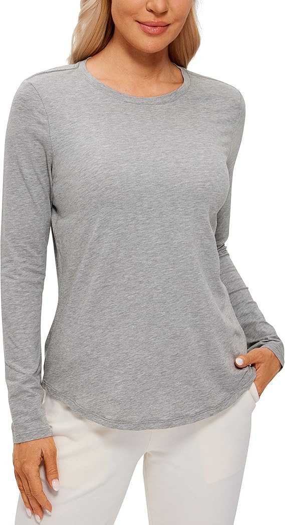 CRZ YOGA Pima Cotton Workout Long Sleeve Shirts for Women Athletic Crewneck Yoga Casual Tops Plai... | Amazon (US)