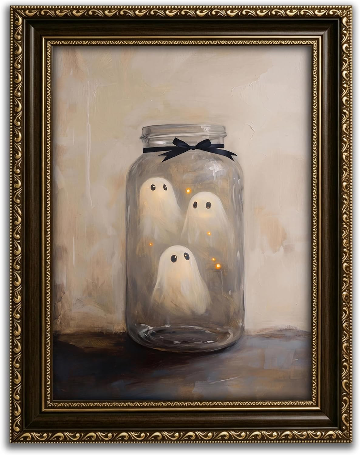 Framed Halloween Ghosts Canvas Wall Art，Vintage Rustic Wall Decor 9×11in | Amazon (US)