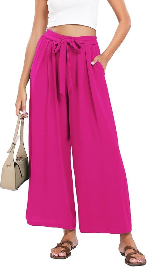 Kocowoo Summer Wide Leg Pants for Women High Waisted Palazzo Pants Casual Lounge Beach Trousers w... | Amazon (US)