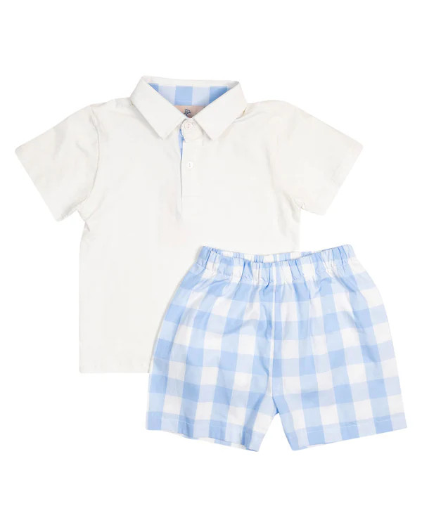 Blue Buffalo Checked Shorts with Polo Shirt | Smockingbird Kids