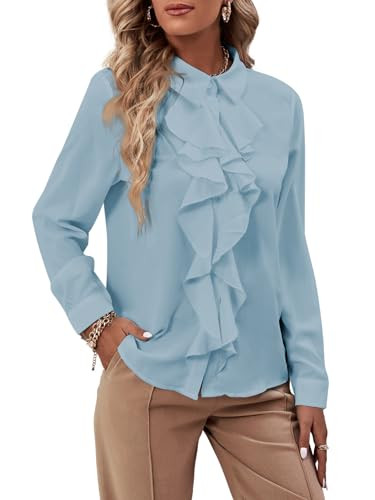 LYANER Women's Collar Neck Button Down Ruffle Front Long Sleeve Blouse Shirt Top | Amazon (US)