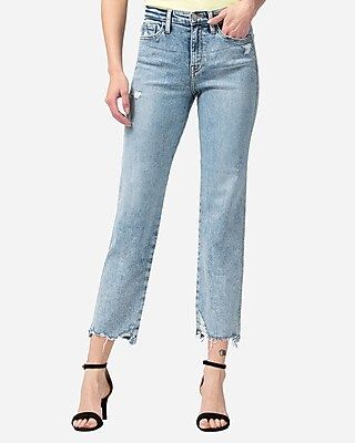 Flying Monkey High Waisted Distressed Cropped Straight Jeans | Express