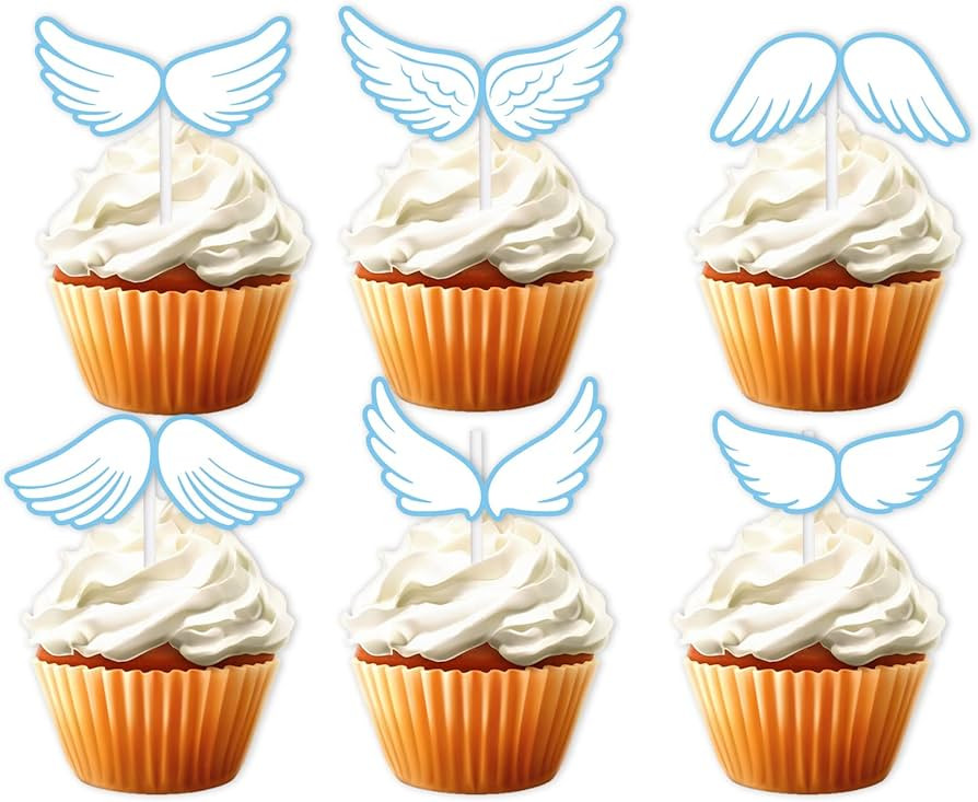 18pcs White Glitter Angel Wings Dessert Cupcake Topper Mother's Day Baby Shower Theme Decor Suppl... | Amazon (US)