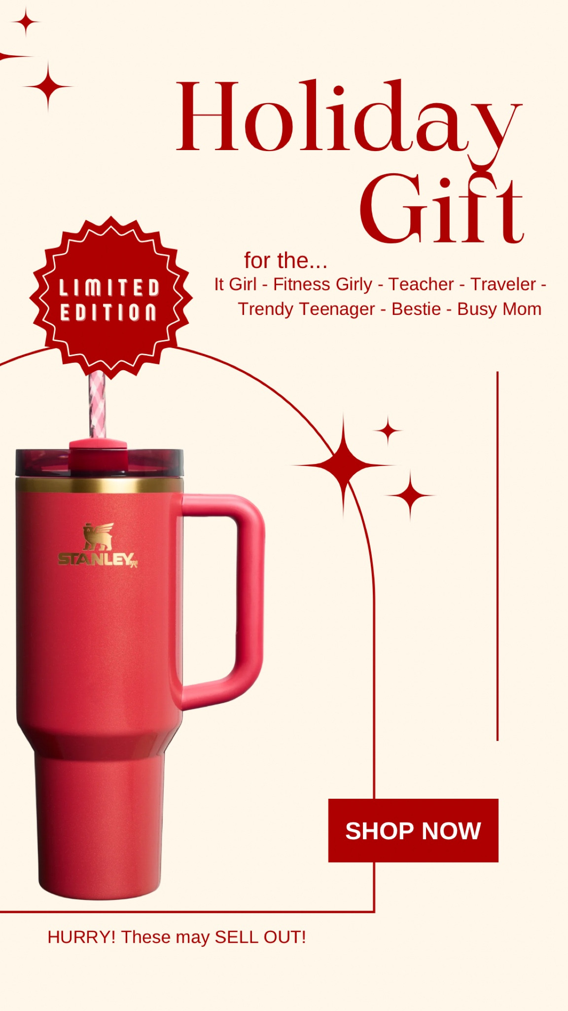 GIFT IDEA: Limited Edition Holiday Stanley Water Tumbler 

Grab yours before this exclusive holiday collection SELLS OUT! (This holiday drop takes place on Cyber Monday at 12pm EST.)

Stay hydrated + healthy while you're working out or traveling!  These red sparkly  water tumblers also make great gifts for the fitness girly, girly girl, it girl, trendy teenager, teacher, best friend, coworker, mother, wife, girlfriend, etc.! 

These Stanley tumblers fit perfectly in a car's cupholder + have a handle to make life easier when you're on the go!

#LTKGiftGuide #LTKHoliday #LTKCyberWeek
