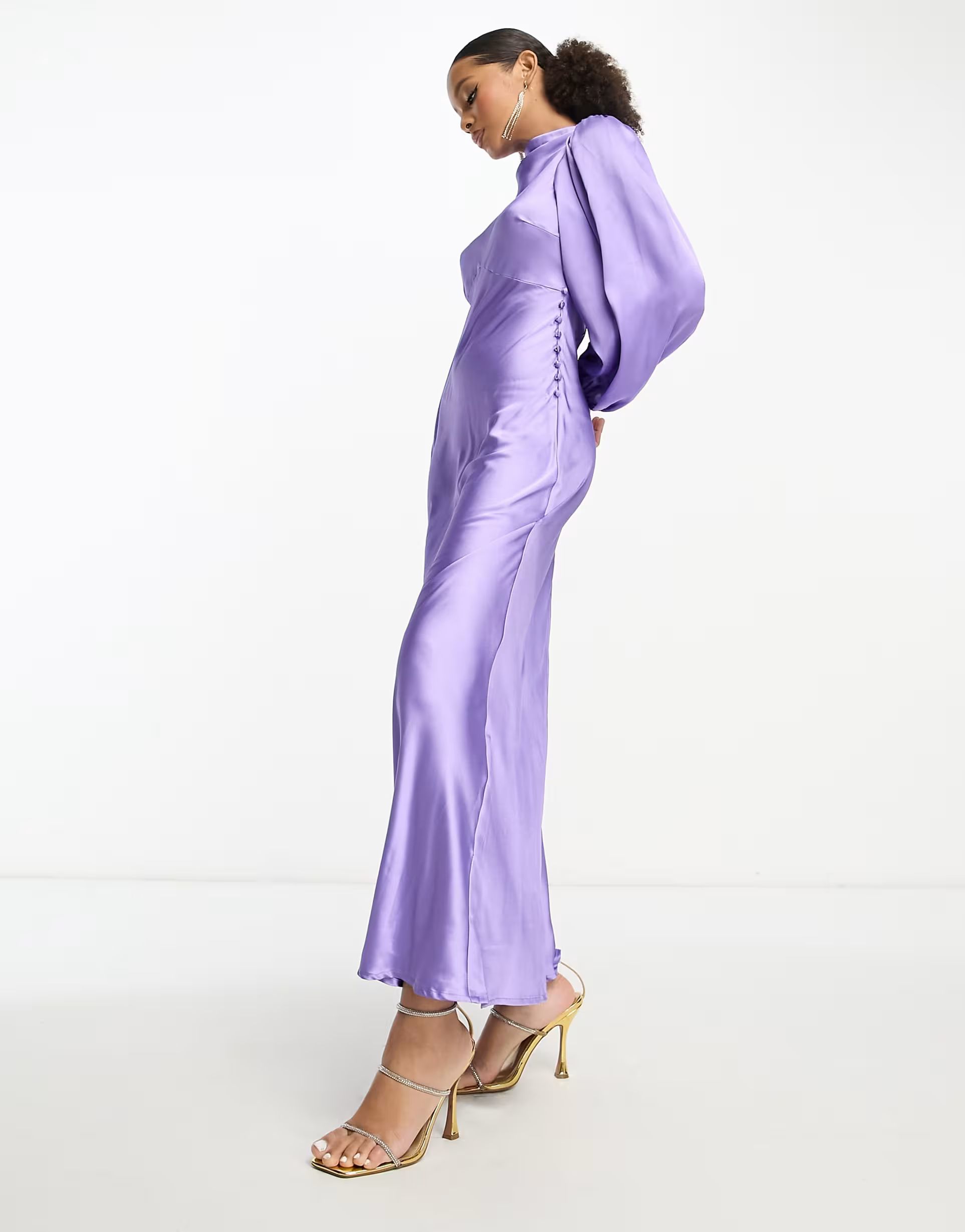 ASOS DESIGN high neck maxi satin tea dress in dark purple | ASOS (Global)