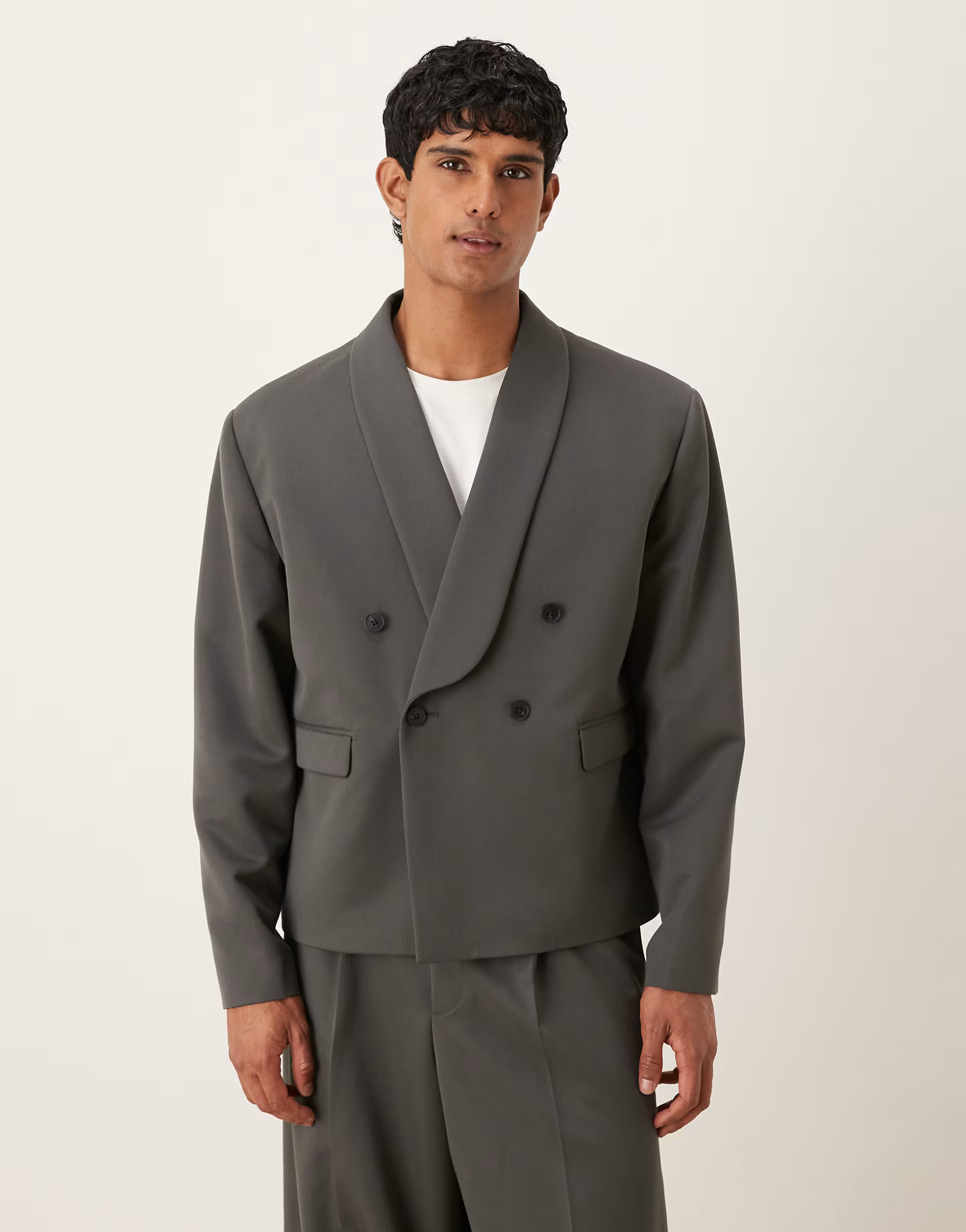 ASOS DESIGN boxy suit jacket in charcoal twill | ASOS (Global)
