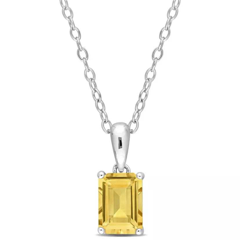 Citrine Solitaire Classic Basket Setting Pendant with Chain in Sterling Silver | Belk