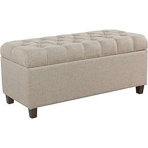 HomePop Ainsley Linen Button Tufted Storage Bench with Hinged Lid, Tan | Amazon (US)