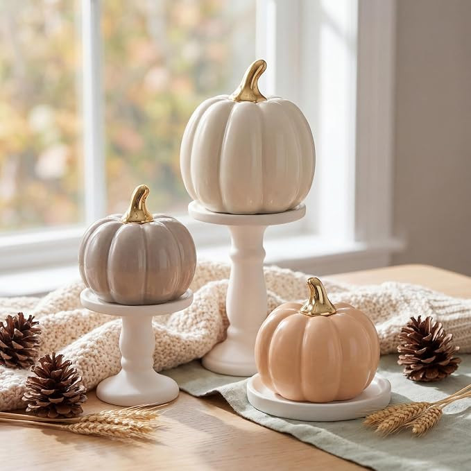 Set of 3 Ceramic Pumpkins for Home Decor Pumpkin Fall Harvest Decor Autumn Tabletop Accent for Th... | Amazon (US)