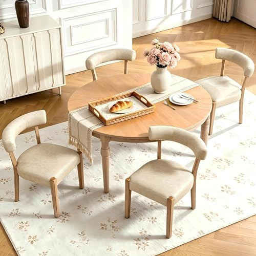 RNKSFX Modern Dining Chairs Set of 4, Faux Leather Upholstered Kitchen & Dining Room Chairs, Mid Century Modern Wooden Dining Chairs Oversized Sturdy Rounded Chairs Curved Back, Beige | Amazon (US)