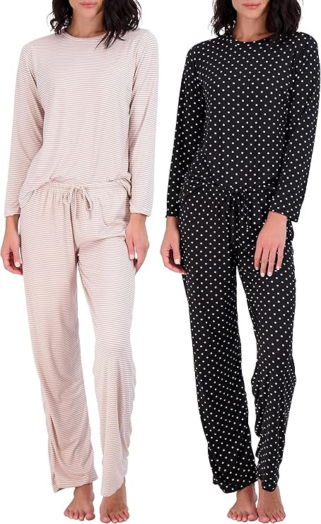 2 Pack: Women’s Long Sleeve Striped Pajama Sets Ladies Soft Winter Fall Sleepwear Pajamas Cloth... | Amazon (US)