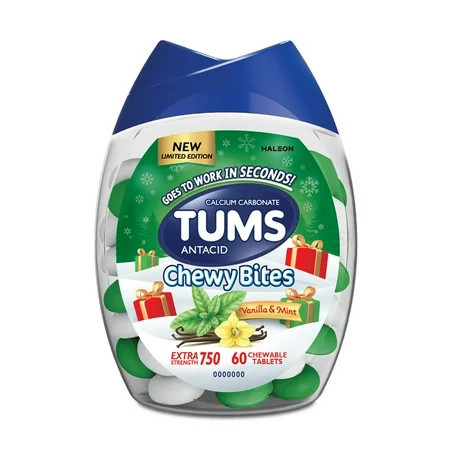 Tums Chewy Bites Chewable Antacid Tablets for Heartburn Relief, New Vanilla & Mint, Stocking Stuffer, 60 Count | Walmart (US)