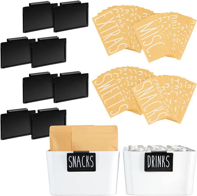 Talented Kitchen 8 Removable Black Clip On Label Holders for Storage Bins, 40 White Pantry Labels... | Amazon (US)