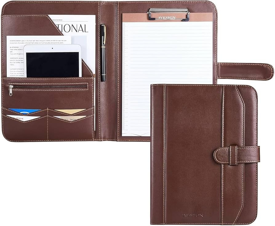 IVESIGN Leather Portfolio Notebook with Folder, Storage Clipboard with Cover for Legal Pad Holder... | Amazon (US)