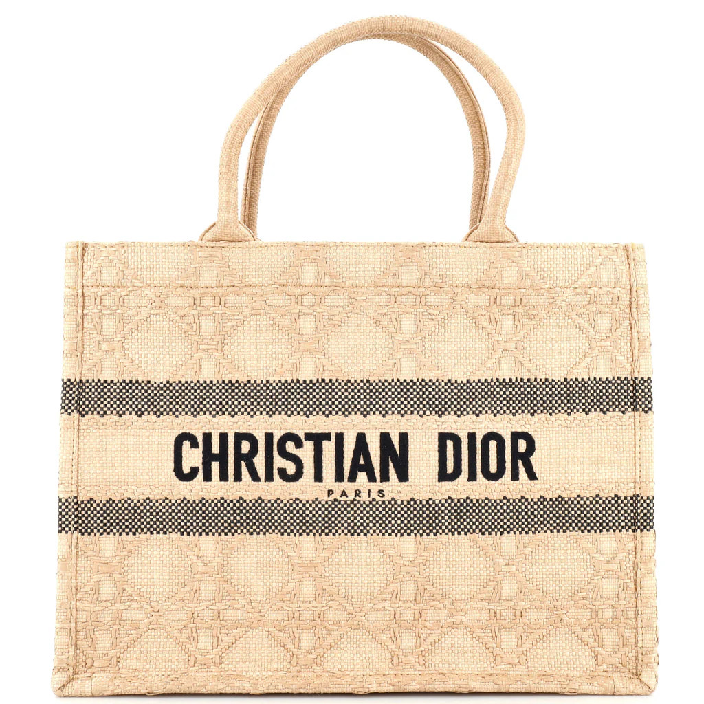 Book Tote Cannage Embroidered Raffia Medium | Rebag