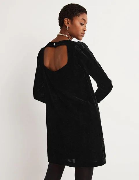 Black Velvet Open Back Mini Dress - Black | Boden (US)