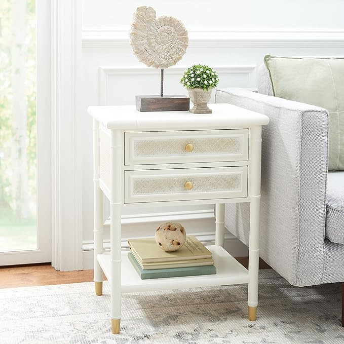 Safavieh Home Collection Ahab White/Gold 2-Drawer 1-Shelf Accent Table (Fully Assembled) ACC6606B | Amazon (US)