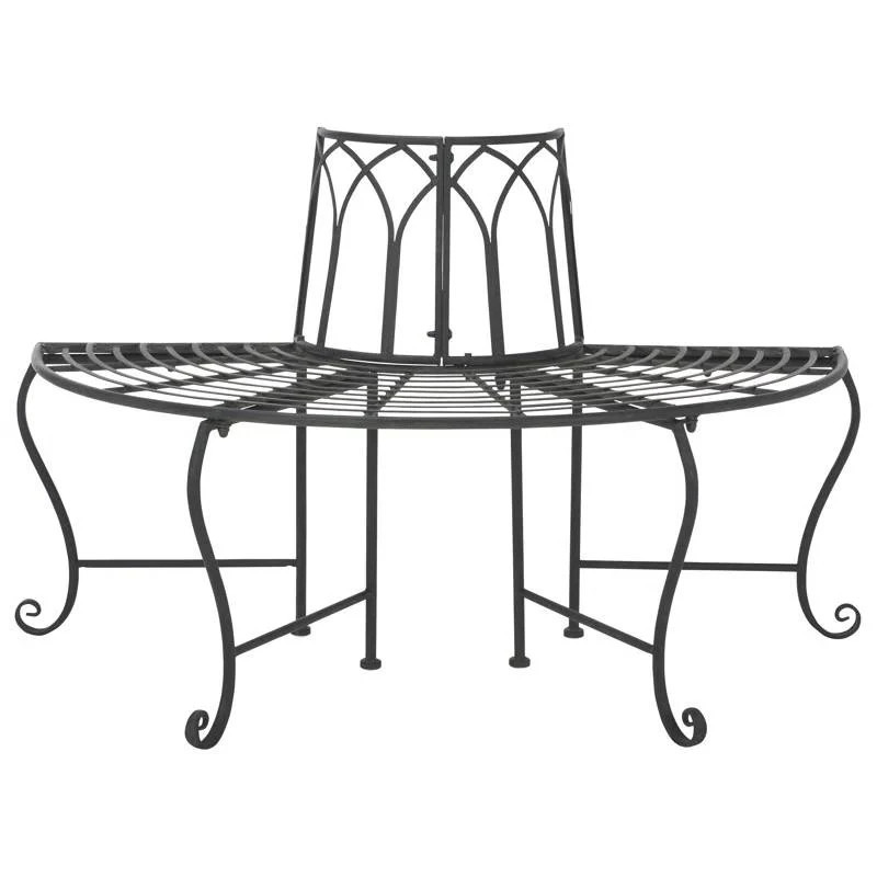 Half-Circle Outdoor Patio Garden Black Wrought Iron Tree Bench | Shop Simon