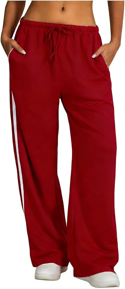 Women's Y2K Baggy Sweatpants Wide Leg Track Pants Striped Low Rise Drawstring Pant Joggers Street... | Amazon (US)