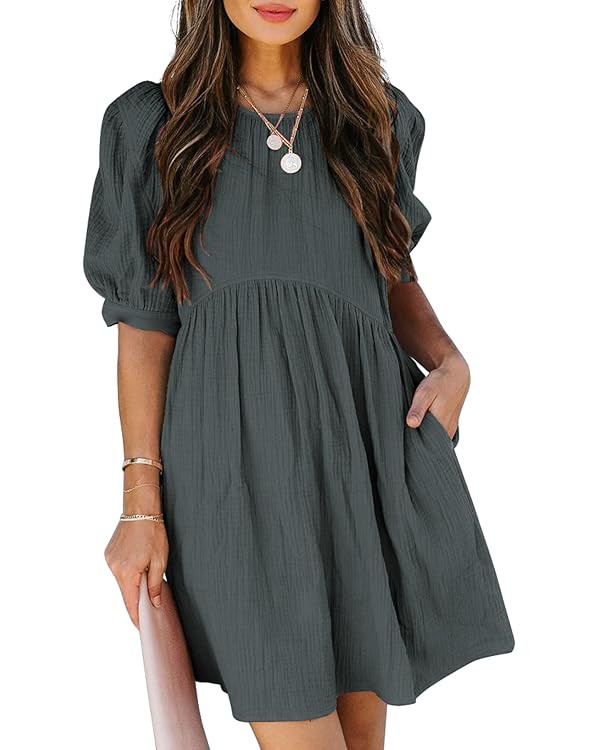 Dokotoo Womens Summer Spring V Neck Ruffle Chiffon Elegant Empire Waist Mini Short Swing Skater D... | Amazon (US)