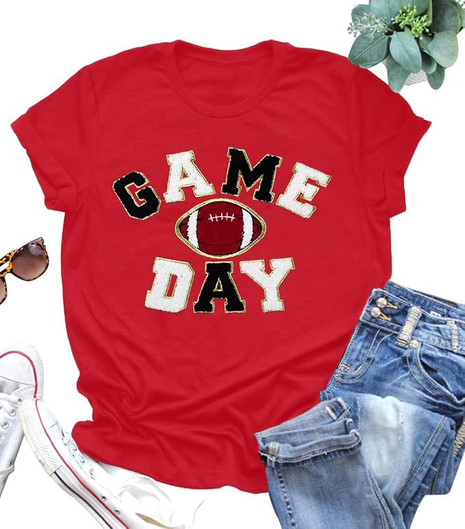 Football Shirts for Women Game Day T-Shirts Sunday Funday Tops Casual Sports Season Short Sleeve ... | Amazon (US)